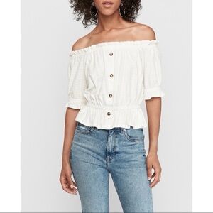 Express White Off-Shoulder Buttoned Blouse